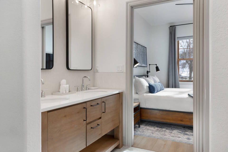 The new double vanity offers plenty of storage for guests!