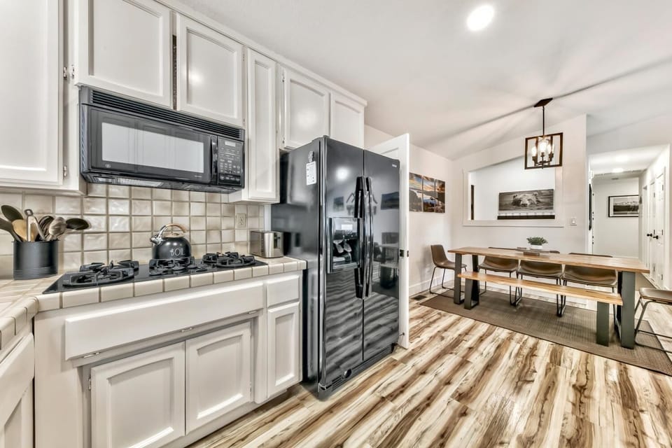 The kitchen is stocked with everything you'll need to cook quality meals from home.