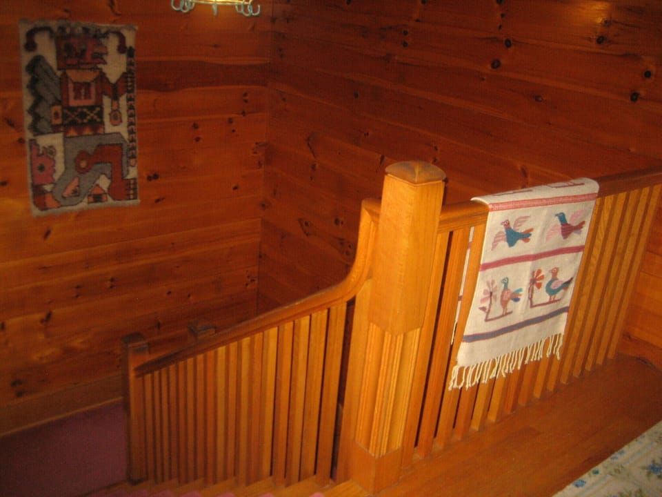 Stairway in Big House. All pine walls.