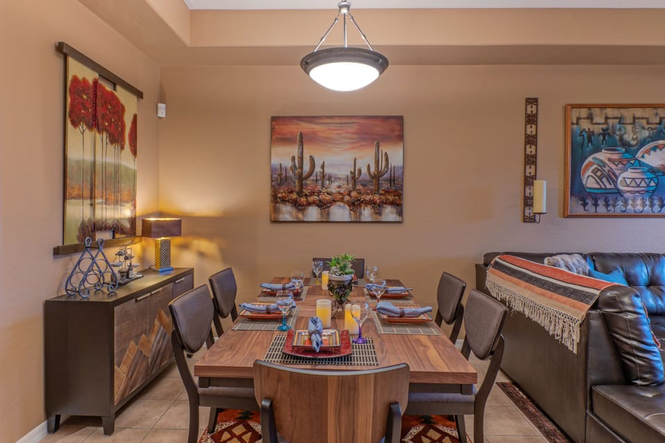 Enjoy take out from local eateries or home cooked meals in stylish dining area.