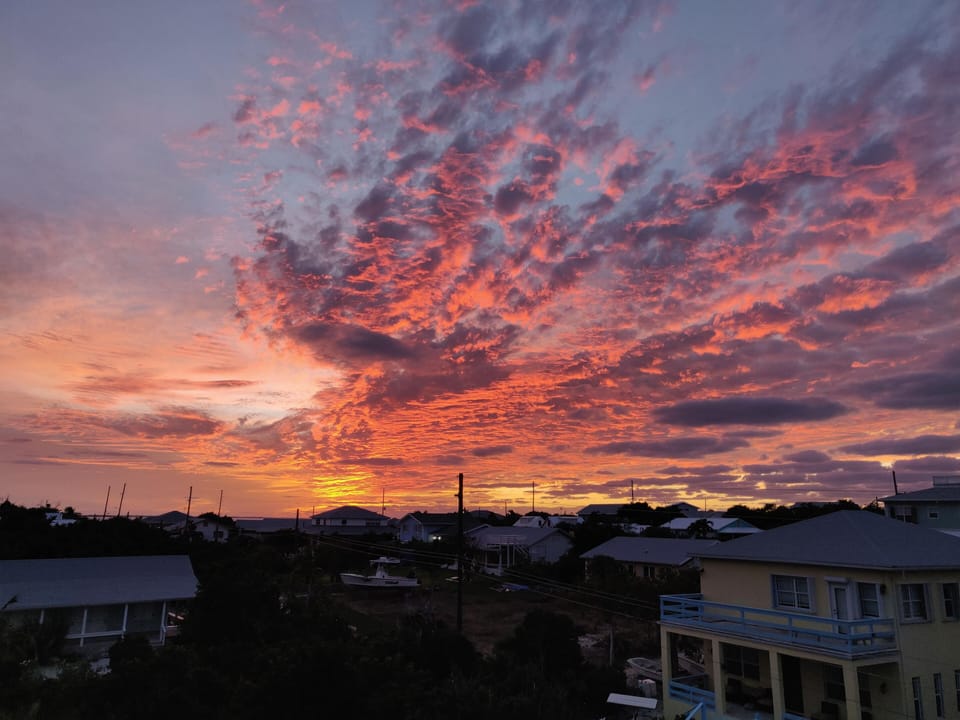 Sunset view from the kitchen and top deck