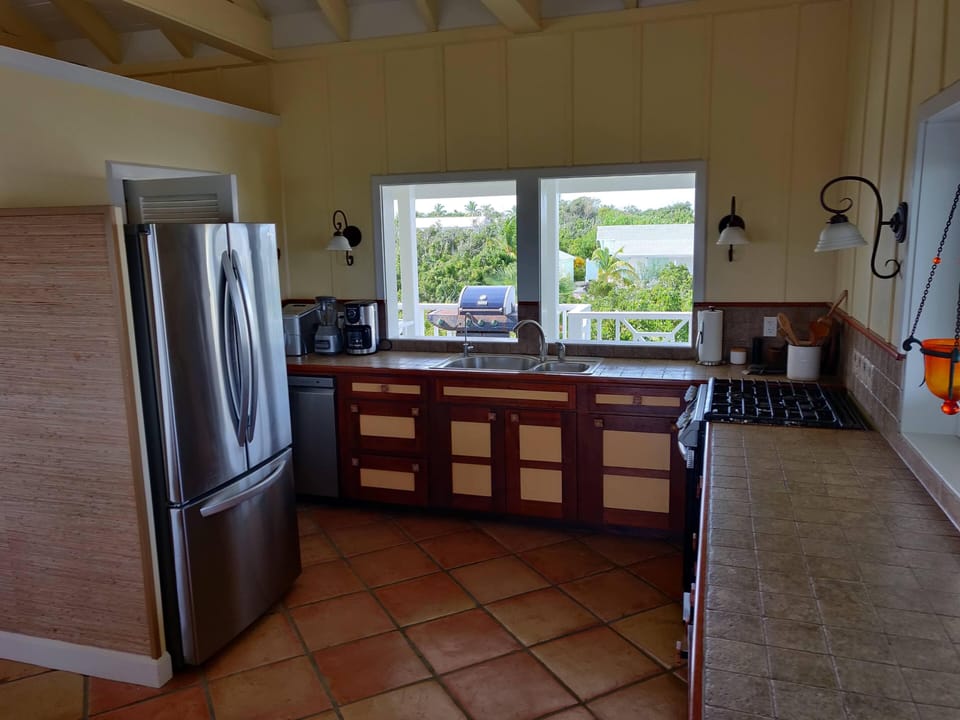 Well-equipped kitchen with gas stove and gas grill