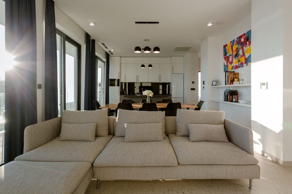 Living room with kitcher and dininig table