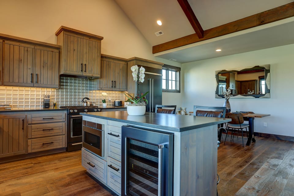 Wine cooler and microwave on the island