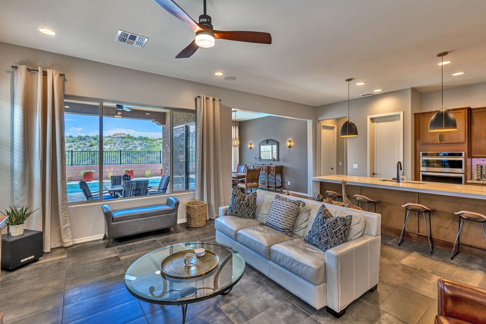 Open Great Room with Fine Leather Furnishings
