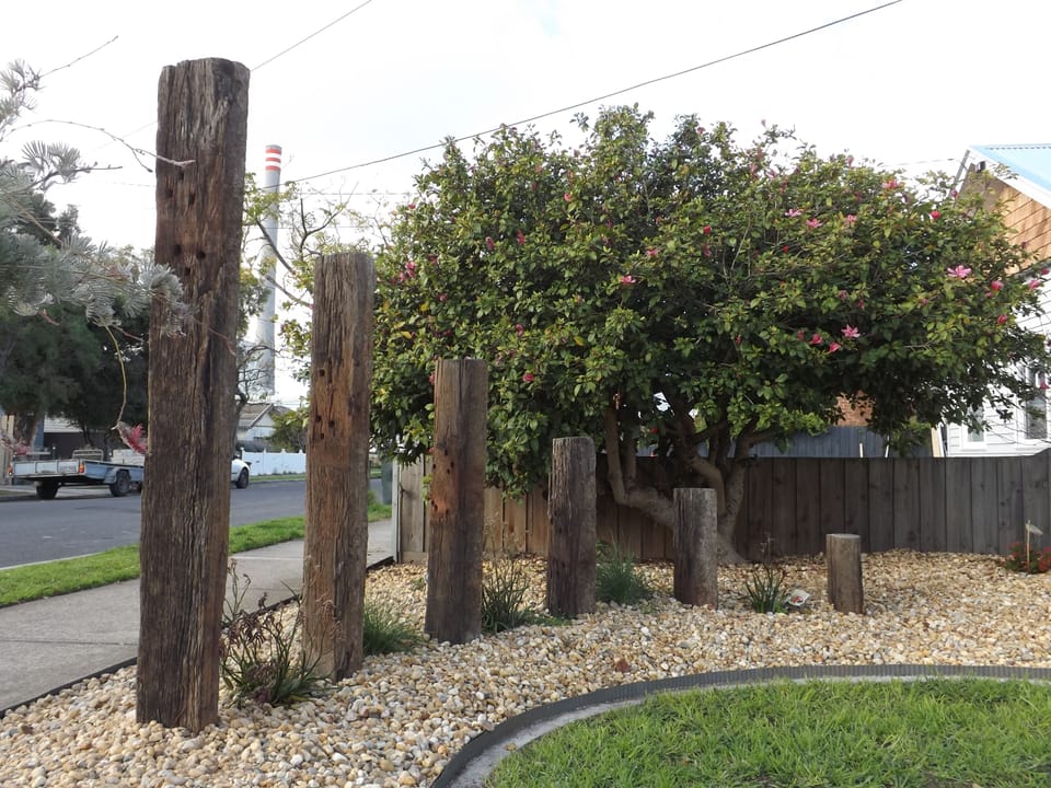 Old sleepers in the front garden