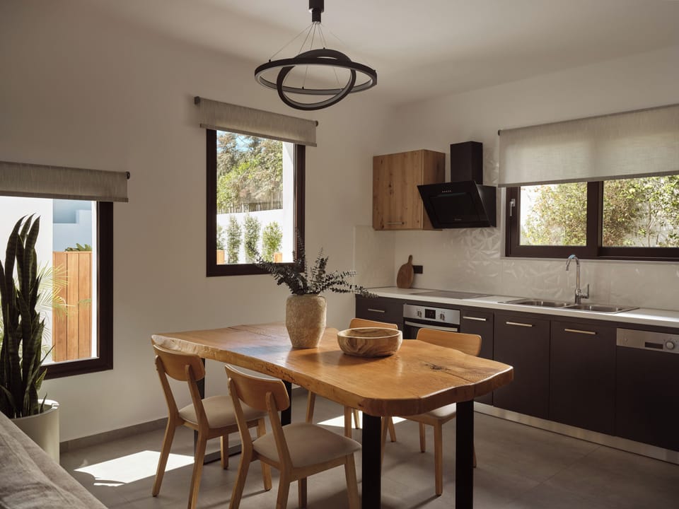 The modern open-plan living space, with a dining area & an open plan kitchen.
