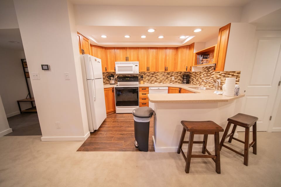 Large kitchen with bar stool seating
