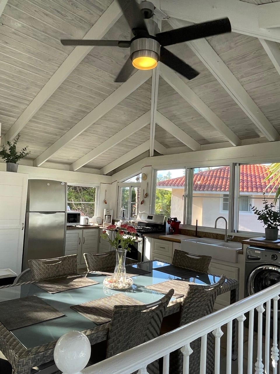 large family dining table in the heart of the action.