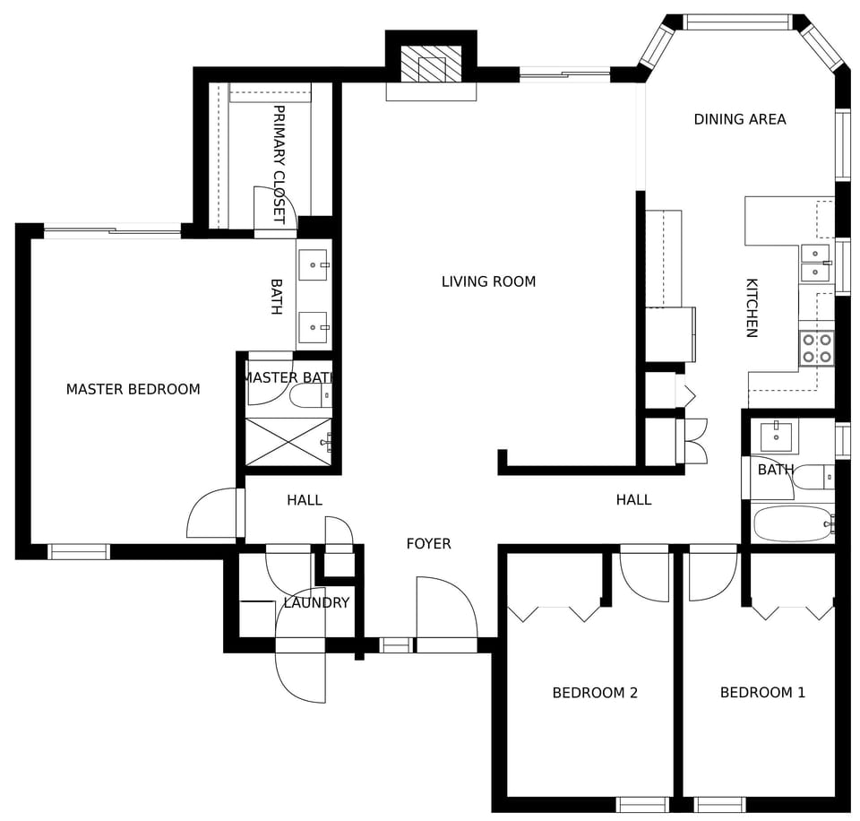 Layout - split master and 2 bedrooms