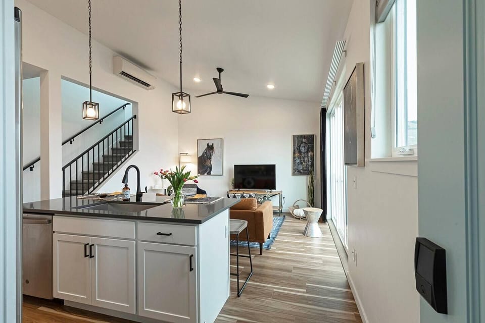 Kitchen view into living area 