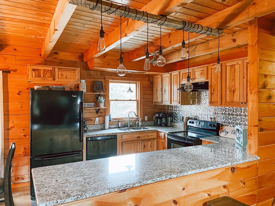 Kitchen with peninsula and stools