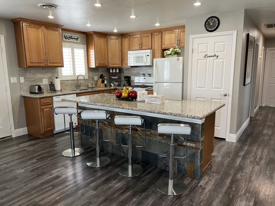 Kitchen area with island 