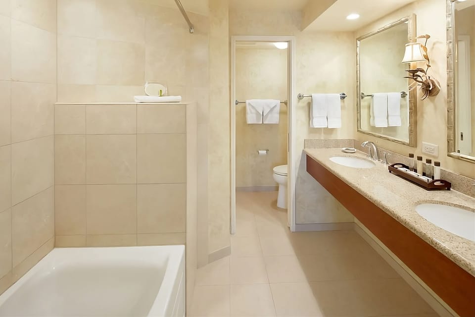 Start the day with space to spread out at double vanities.