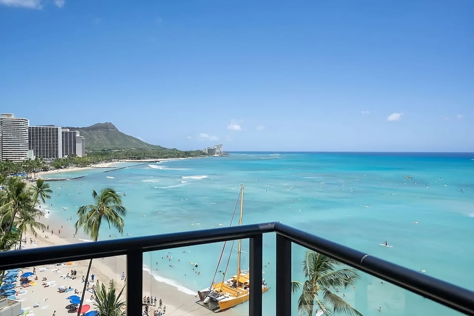 Soak up panoramic ocean blues from the wraparound rail.