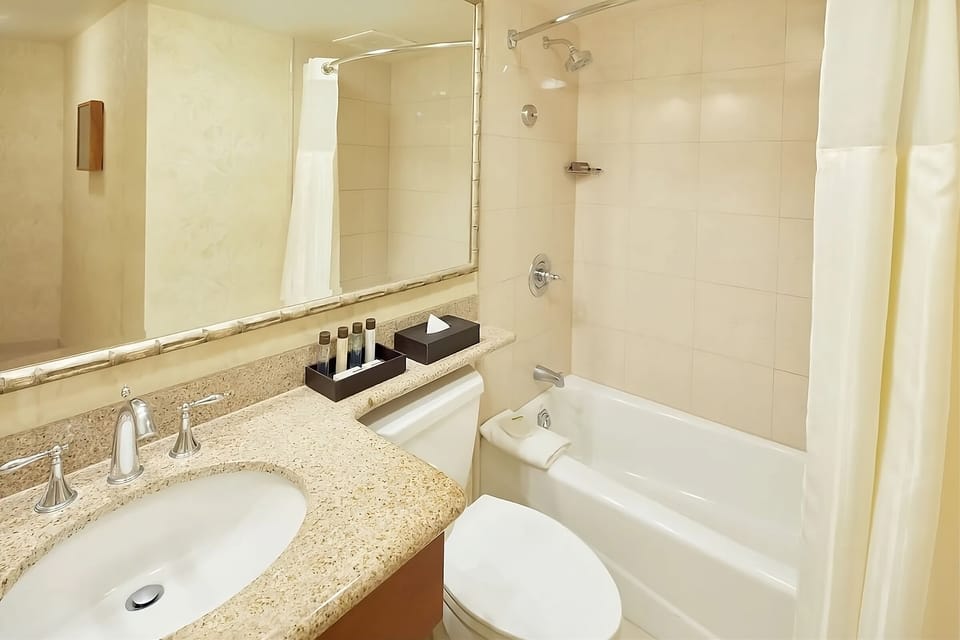 Refresh easily in a spotless tub-shower after adventures.