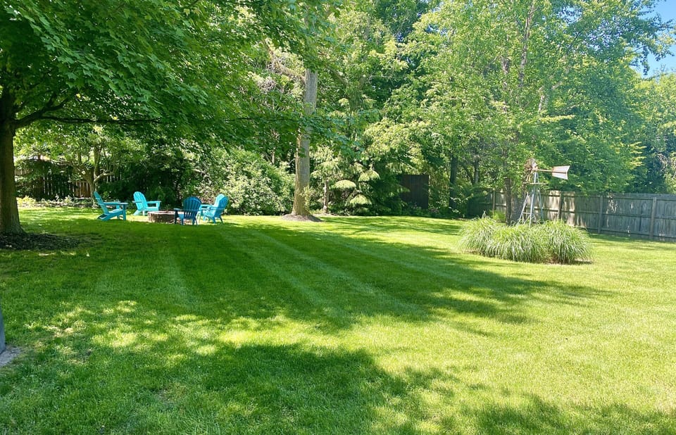 Large back yard with fire pit!  We sit on 1/2 an acre of land.