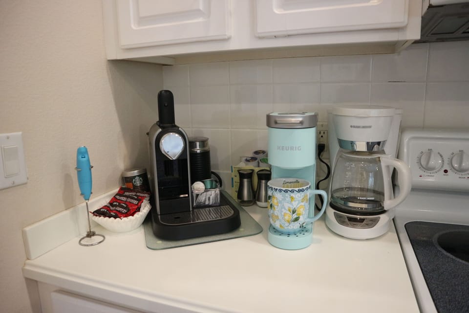 Coffee corner.  Keurig, Mr coffee and Nesspresso. 
