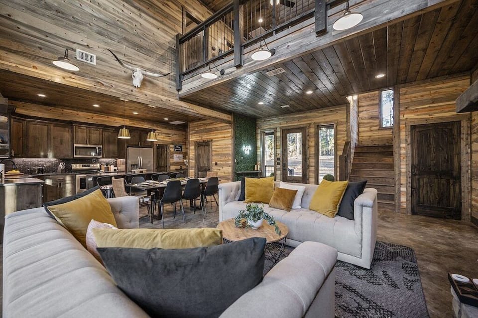 Across the living room is the kitchen / dining area