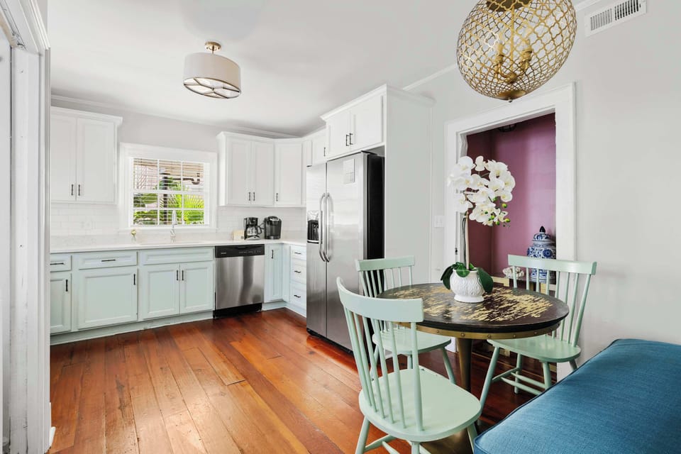 Fully equipped kitchen + dining seating 