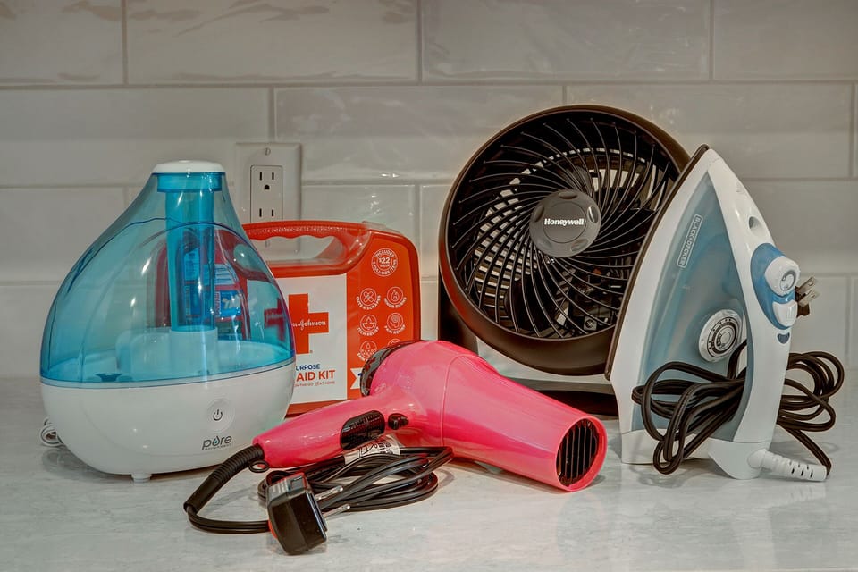 Humidifier, Fan, Iron, Blow dryer