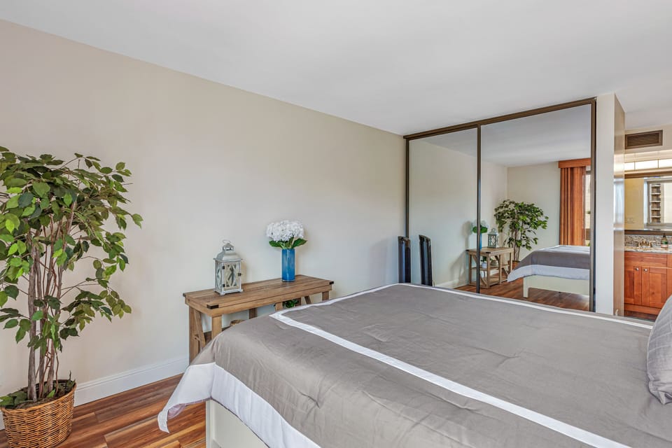 Cozy primary room with bathroom.