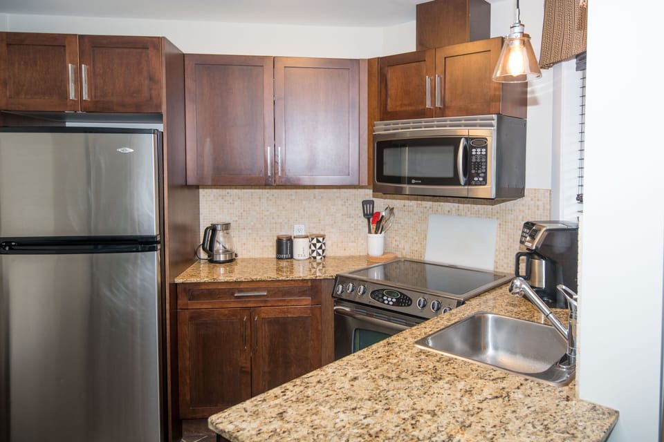 Unit A - stainless steel appliances. Fridge, stove/oven, dishwasher, microwave!