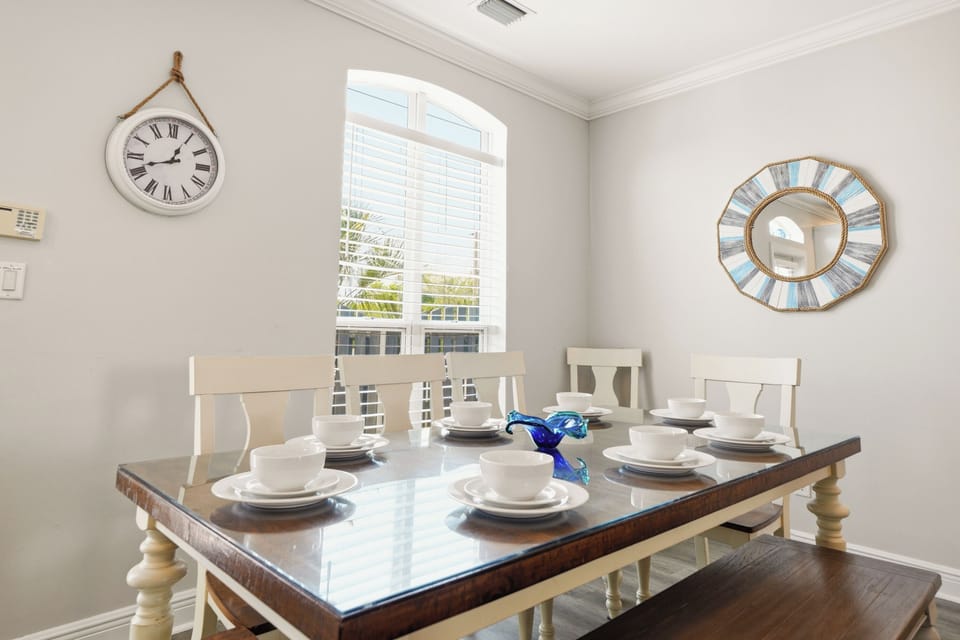 The large dining table is perfect for meals or game night!