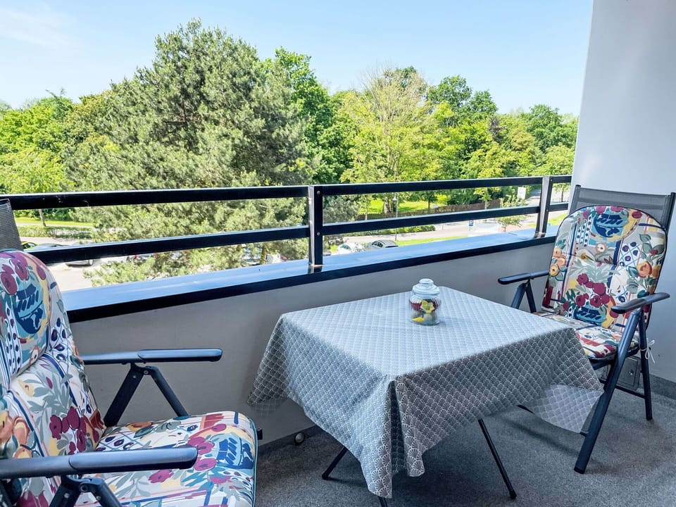 Furniture, Outdoor Furniture, Apartment, Balcony, Shade, Chair, Glass, Outdoor Table, Condominium, Coffee Table