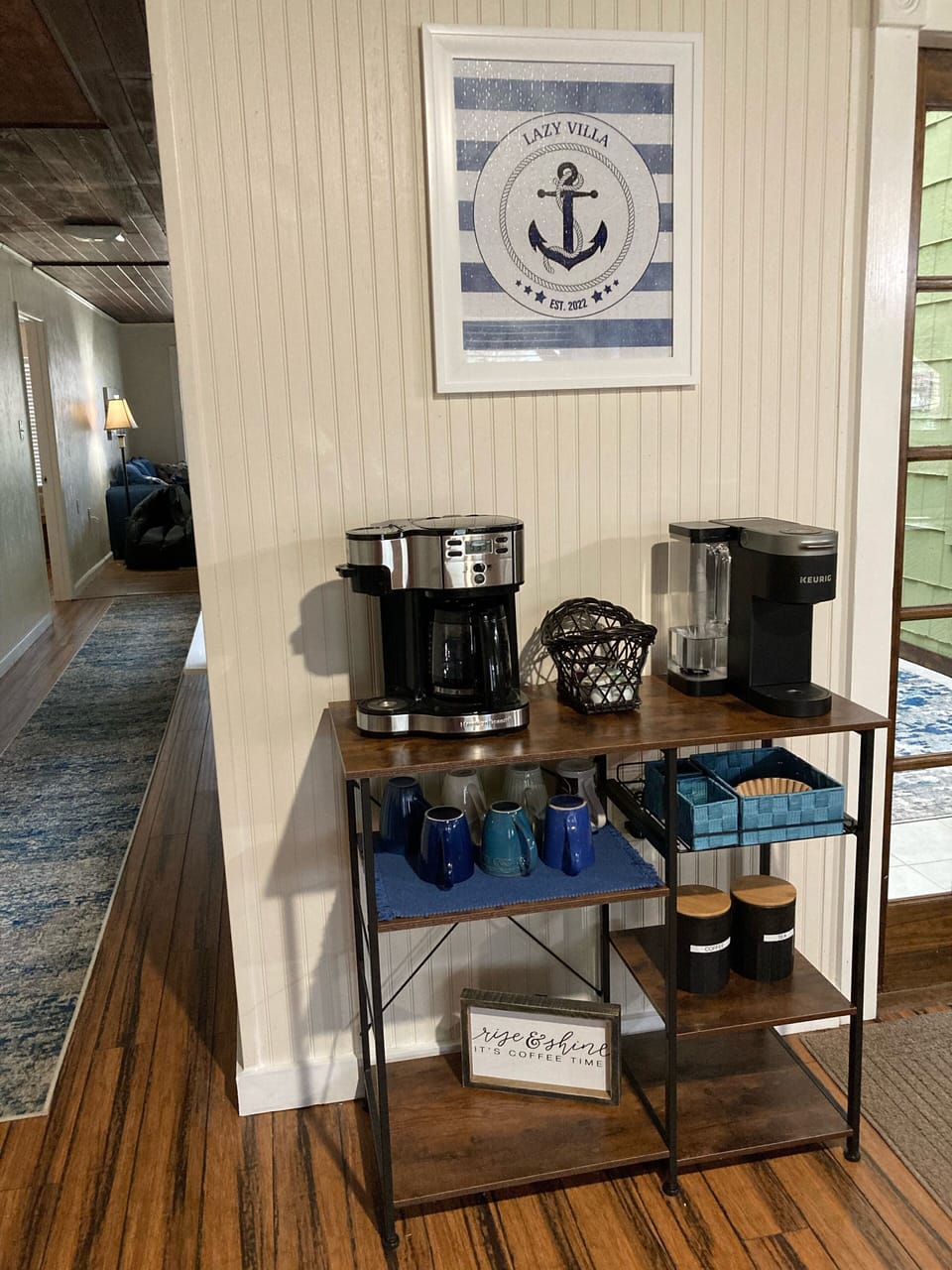 Our coffee bar includes a standard coffee pot and a Keurig.