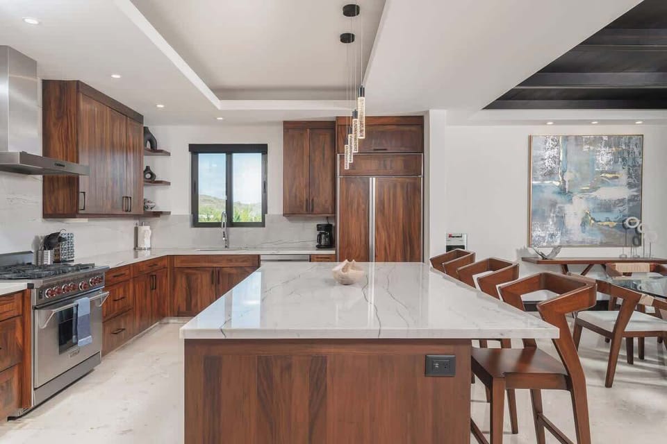 Fully equipped beach house kitchen with modern appliances