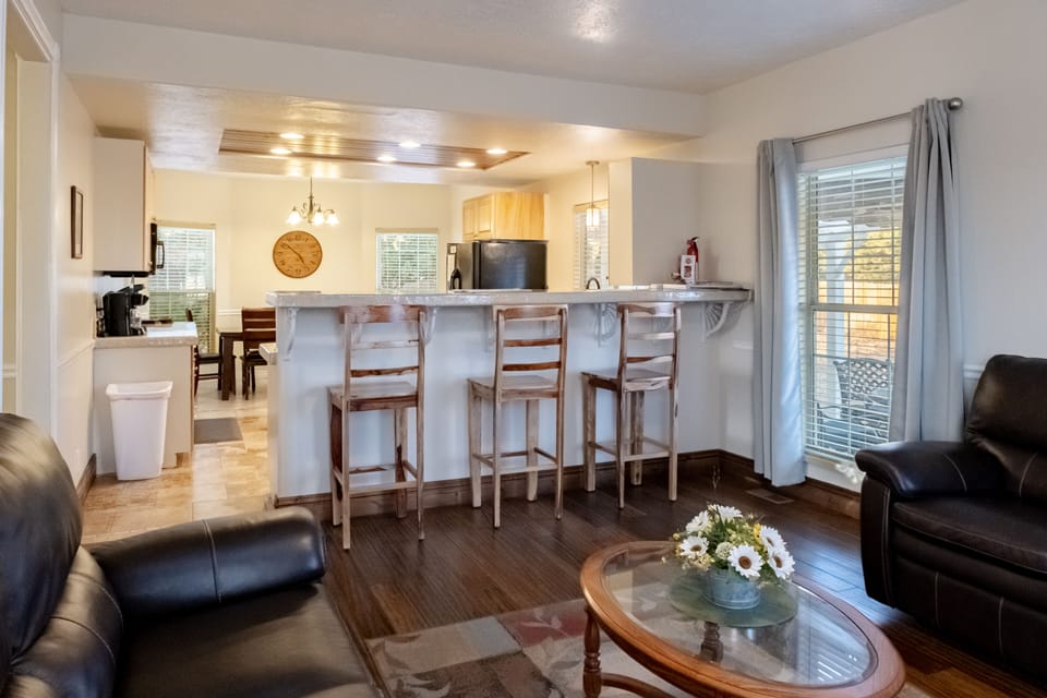 Family room, kitchen and dining area all open.
