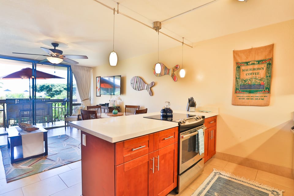 Kitchen includes all the cookware you’ll need to make meals away from home.