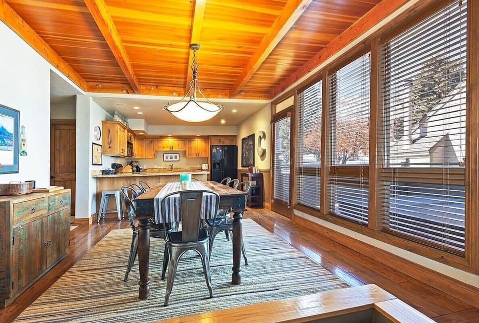 View of the dining area and fully-equipped kitchen