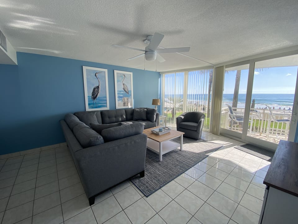 Relax on the comfortable sectional couch and swivel chair. 