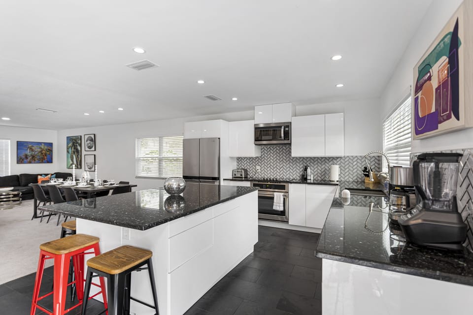 Kitchen island with barstools