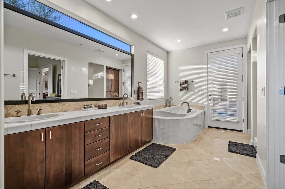 Master bathroom with soaking tub and enormous walk in shower