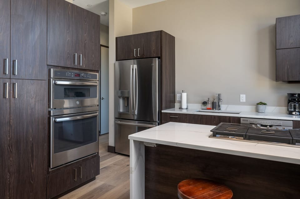Gas range, convection oven, microwave, dishwasher, and huge refrigerator!