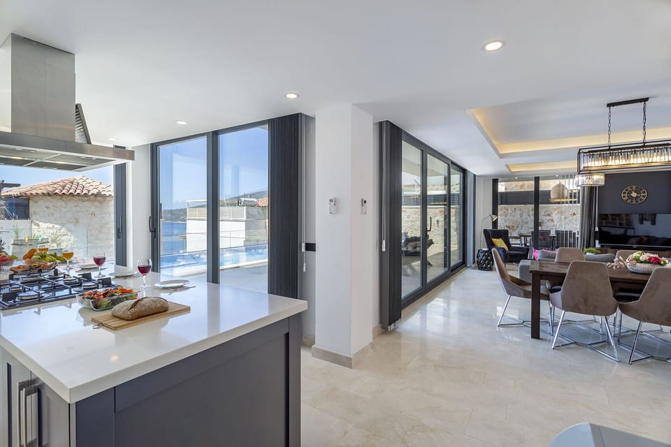 Open plan fully fitted kitchen with an island unit