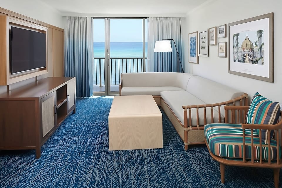 Stretch out on the sectional while waves shimmer outside.