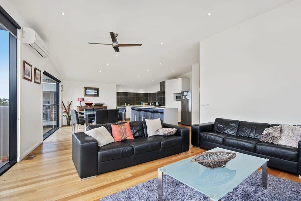 Open plan kitchen, lounge, and dining area