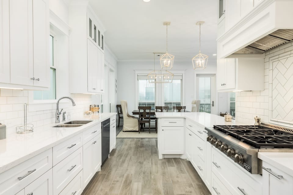 Abundant kitchen counter and cabinet space