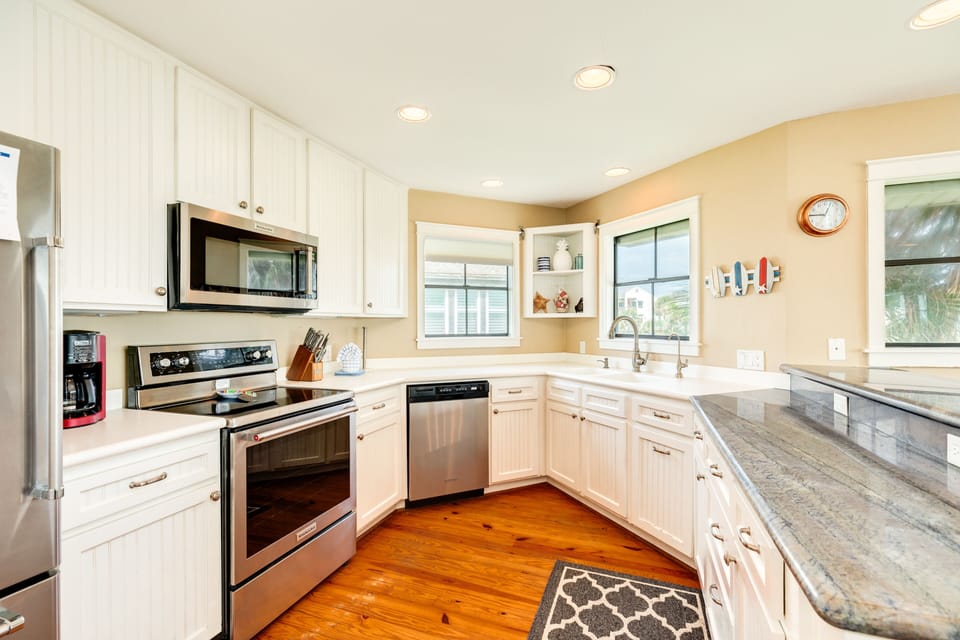 Fully equipped kitchen with stainless steel appliances