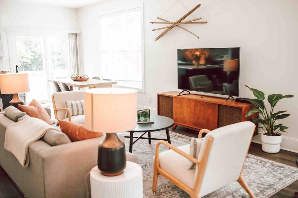 Plenty of seating is available on the sofa and the chairs, making this the perfect place to spend time with the whole family. Watch a show on the 60” TV, with cable with a sports package so you never have to worry about missing the game!