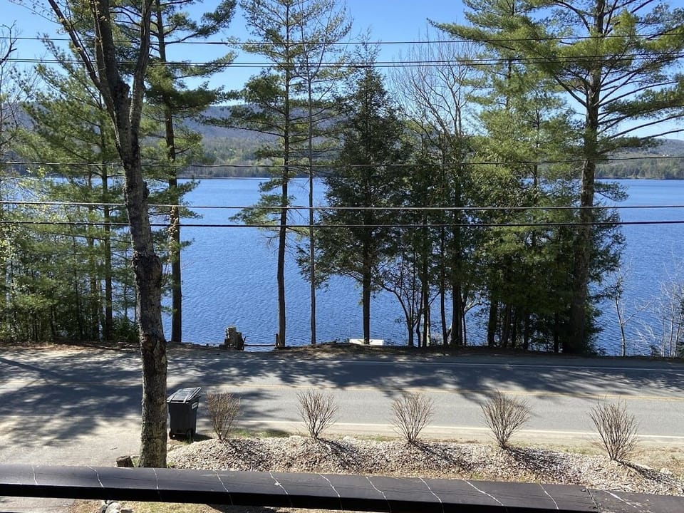 View of lake from deck outside living room