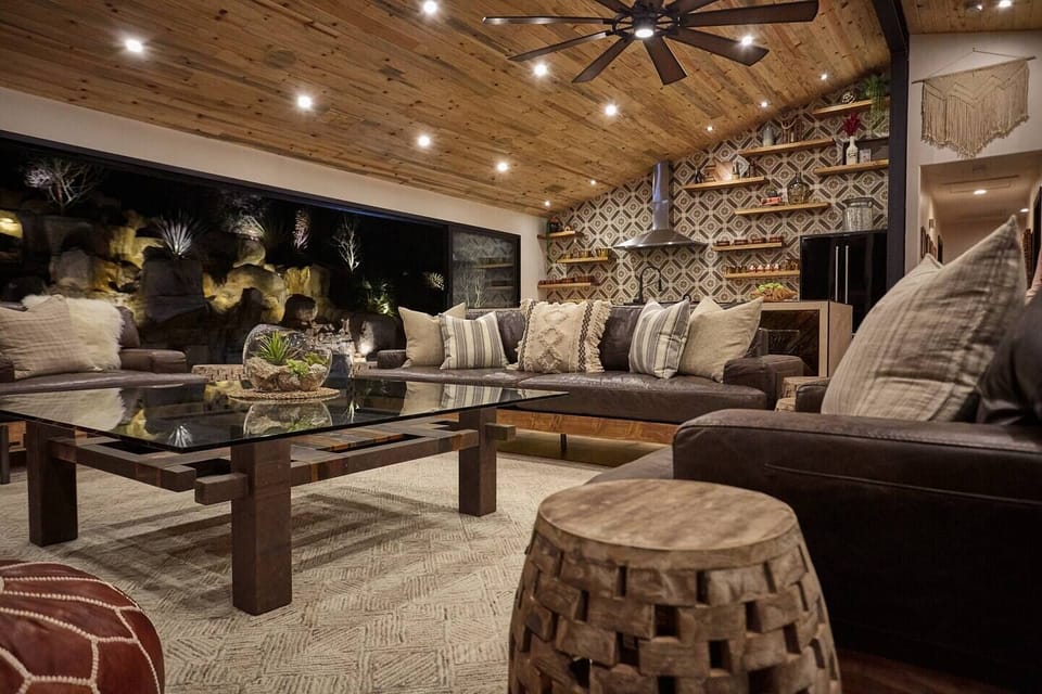 the living room with the bar on the side