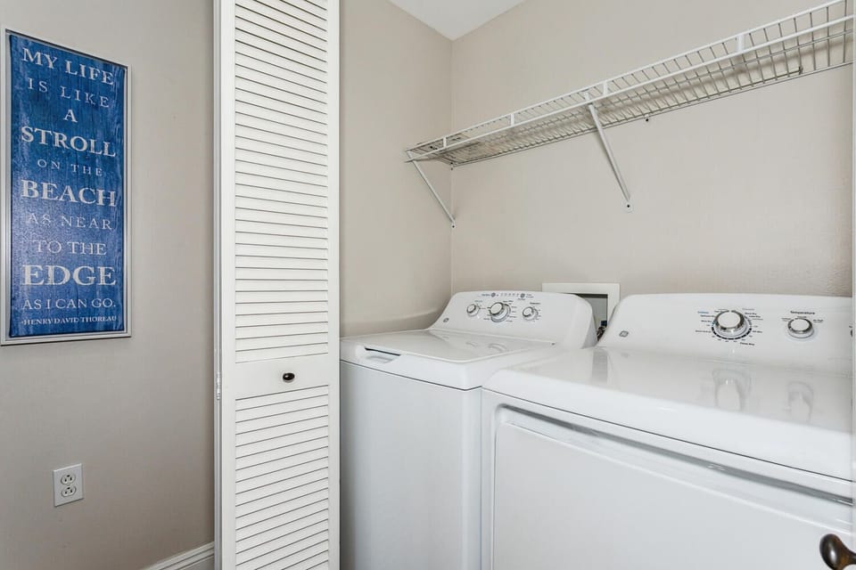 Your dedicated laundry space makes packing light a breeze, with a full-sized washer and dryer plus plenty of storage to keep everything organized during your stay.