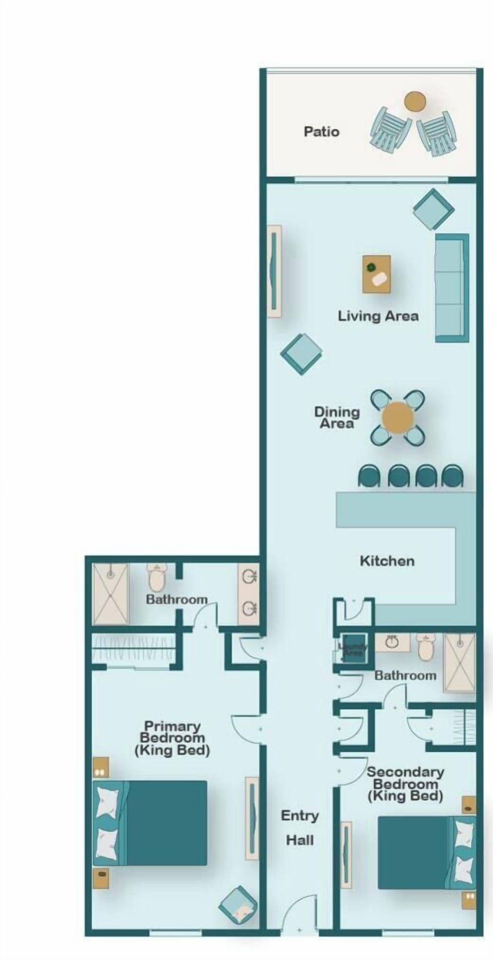 This 2020 Complete Remodel features a bright and open living and dining space with tall ceiling, Gulf views, and new furniture with modern decor around a large 55" Smart TV for all your stream