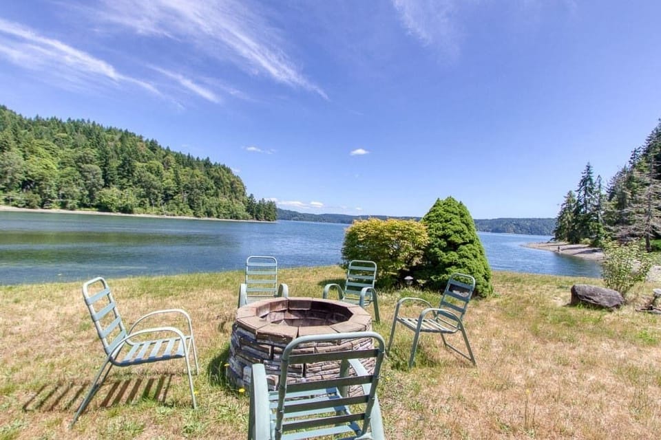 Roasting marshmallows with a waterview