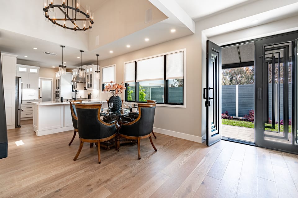 large dining room seating for 6 and four bar stools